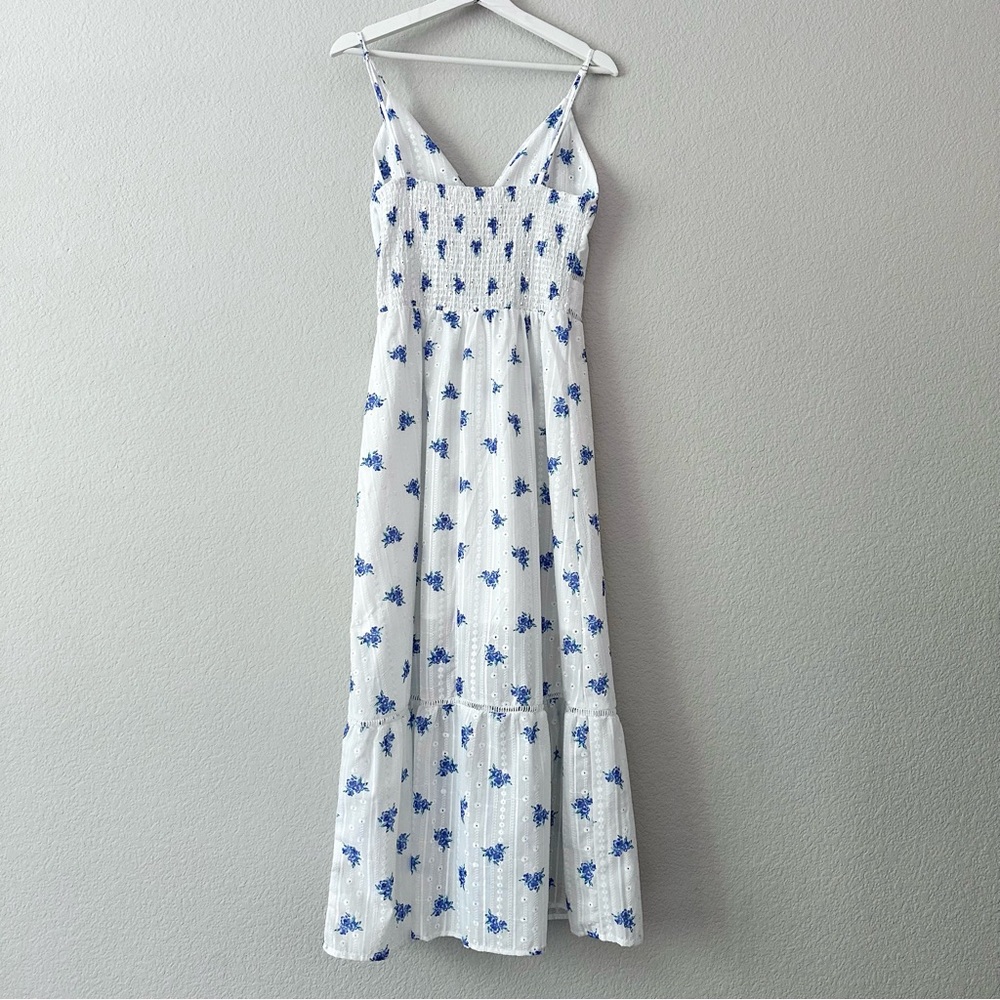 Floral Blue and White Embroidered Maxi Dress - Picture 9 of 11